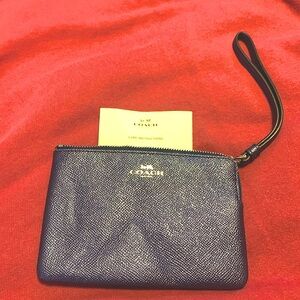 Coach Metallic Blue Saffiano Leather wristlet card slot bag Exc.condition